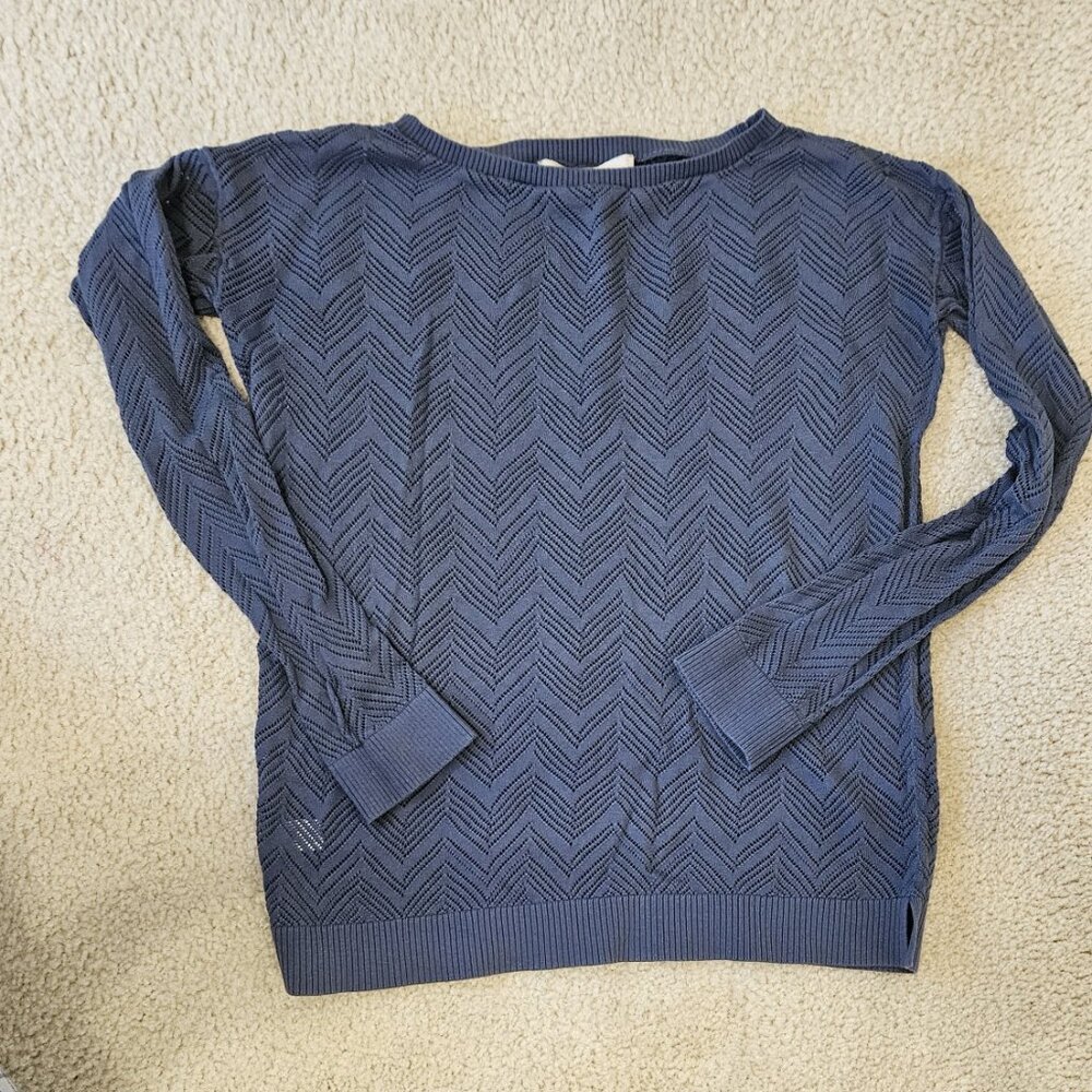 LOFT Blue Thin Knit Chevron Pattern Pullover Sweater XS